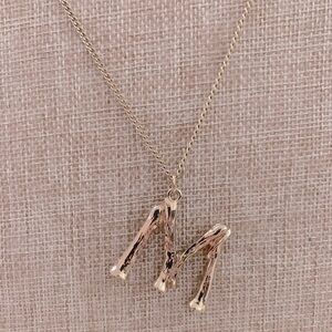 Bamboo Initial Gold Tone Pendant Statement Necklace